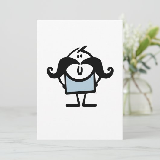 Funny stick man met snorren kaart (Staand voorkant)