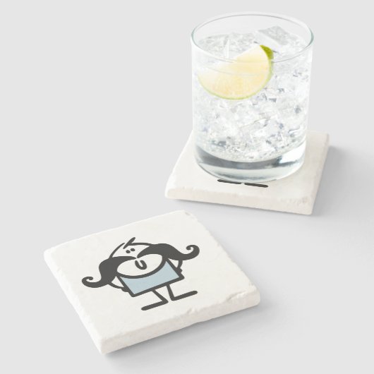 Funny stick man met snorren stenen onderzetter (Zijkant)