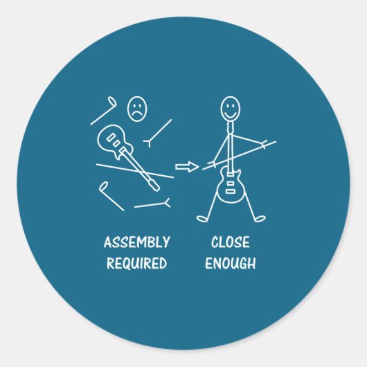 Funny Stickman Guitarist Embly  Ronde Sticker (Voorkant)