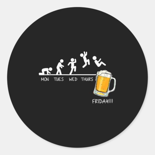 Funny Stickman Jumping Beer Days Of Week Friday Dr Ronde Sticker (Voorkant)