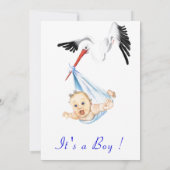 Funny Stork portant bébé garçon douche Invitation (Dos)