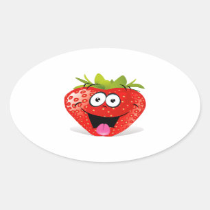 Funny Strawberry Face Stikking Out Tongue Ovale Sticker