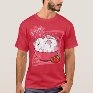 Funny Strawberry Milk Cat Kawaii Anime Neko Japane T-shirt