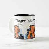 Funny Streamer Capybara Mug – Custom Channel Name Tweekleurige Koffiemok (Voorkant links)