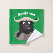Funny stromend water buffalo cartoon bad handdoek (Wasdoekje)