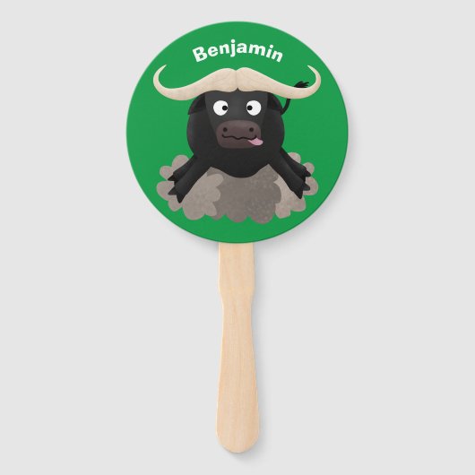 Funny stromend water buffalo cartoon handwaaier (Voorkant)