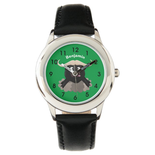 Funny stromend water buffalo cartoon horloge (Voorkant)
