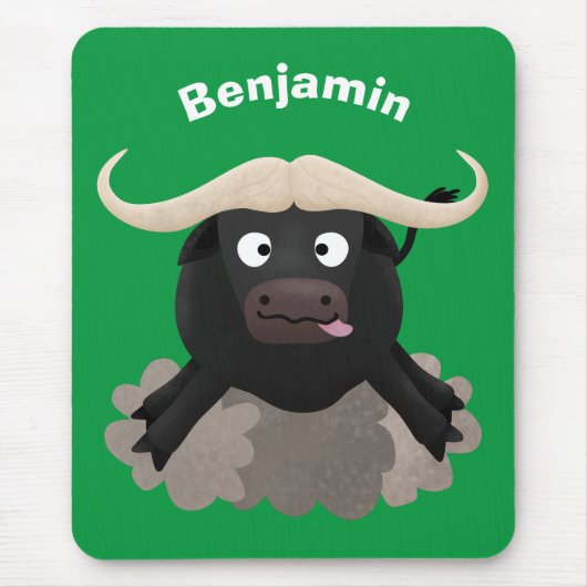 Funny stromend water buffalo cartoon muismat (Voorkant)
