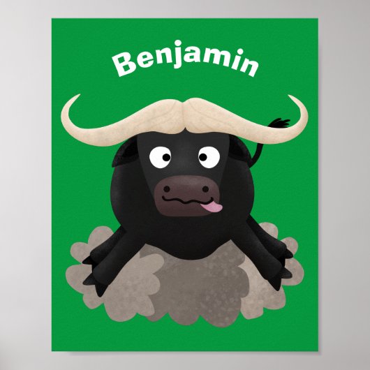 Funny stromend water buffalo cartoon poster (Voorkant)
