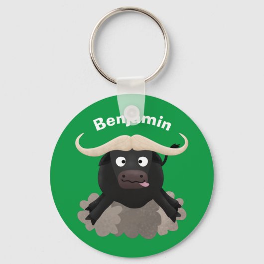 Funny stromend water buffalo cartoon sleutelhanger (Voorkant)