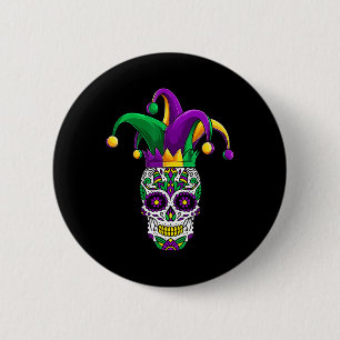 Funny Sugar Skull Mardi Gras Party Apparel Ronde Button 5,7 Cm