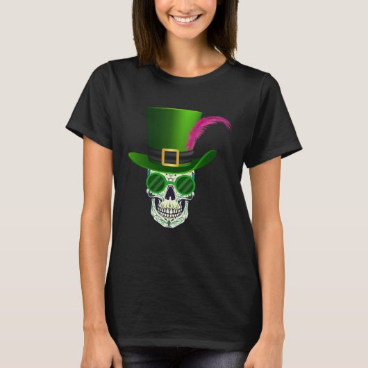 Funny Sugar Skull Saint Patricks Day of Dead 1 T-shirt (Voorkant)