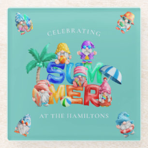 Funny Summer Gnomes Waterverf Glazen Onderzetter
