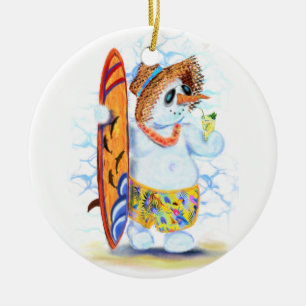 Funny Summer Snowman Surfer Drinken Fresh Cocktail Keramisch Ornament