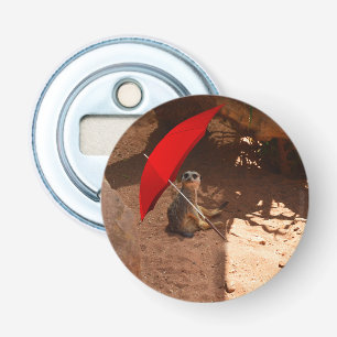 Funny Sun Smart Meerkat onder Umbrella, Button Flesopener