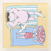 Funny Sunbathers in Beach Hand Drawn Art Glazen Onderzetter (Voorkant)