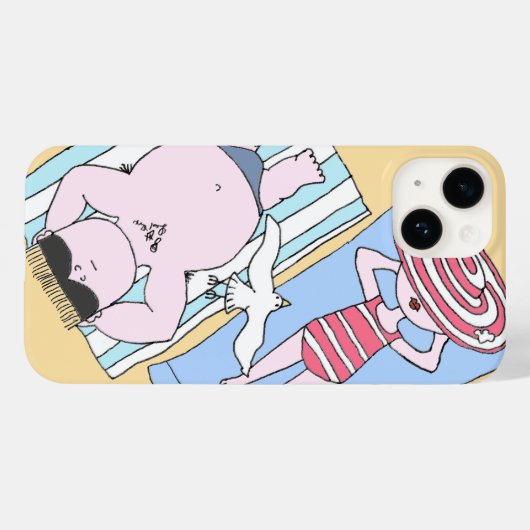 Funny Sunbathing Couple Cartoon Seaside Art Case-Mate iPhone Case (Achterkant (horizontaal))