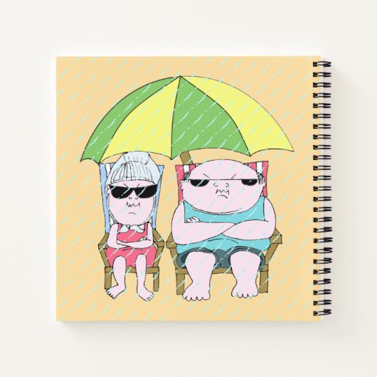 Funny Sunbathing Couple Cartoon Seaside Art Notitieboek (Achterkant)