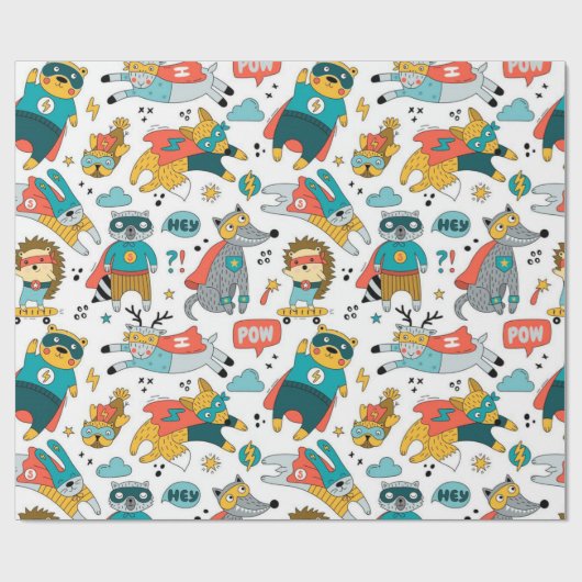 Funny Superheld Animals Pattern Cadeaupapier (Vlak)