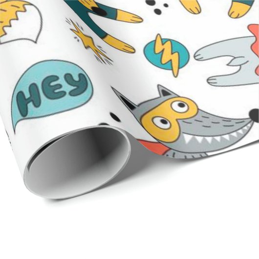 Funny Superheld Animals Pattern Cadeaupapier (Rol Hoek)
