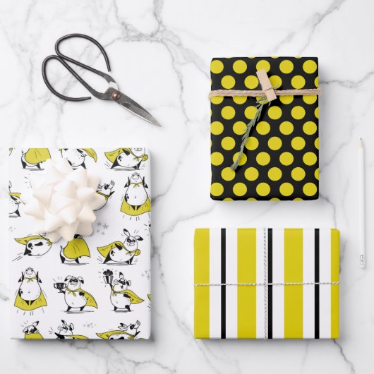 Funny Superheld Pig Wrapping Paper Set van 3 (Voorkant)