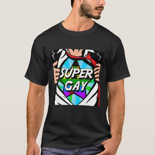 Funny Superhero Super Gay Sortir de t-shirt LGBT (Devant)