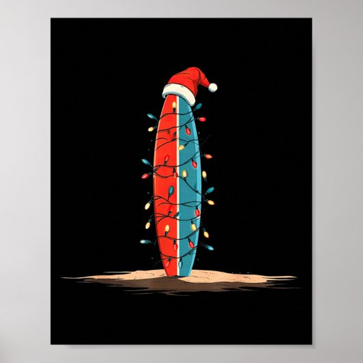 Funny Surf Christmas Lights Lover Surfboard Surfin Poster (Voorkant)