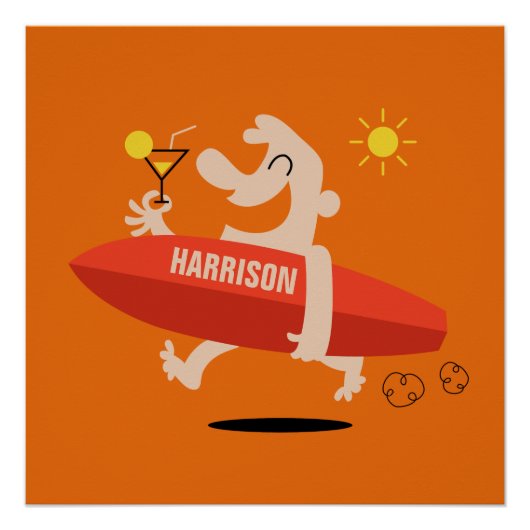 Funny Surfer met Cocktail poster met aangepaste na Perfect Poster (Voorkant)
