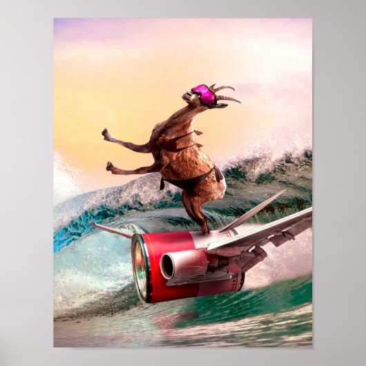 Funny Surfing Goat Poster (Voorkant)