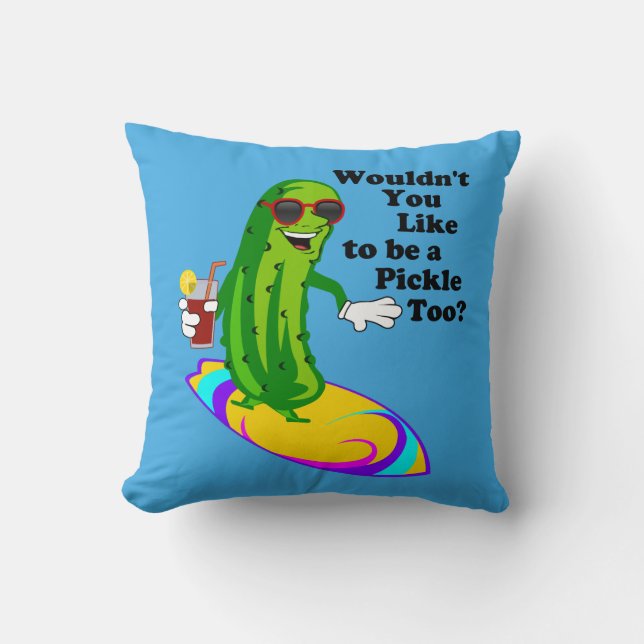 Funny Surfing Pickle Pillow Kussen (Voorkant)