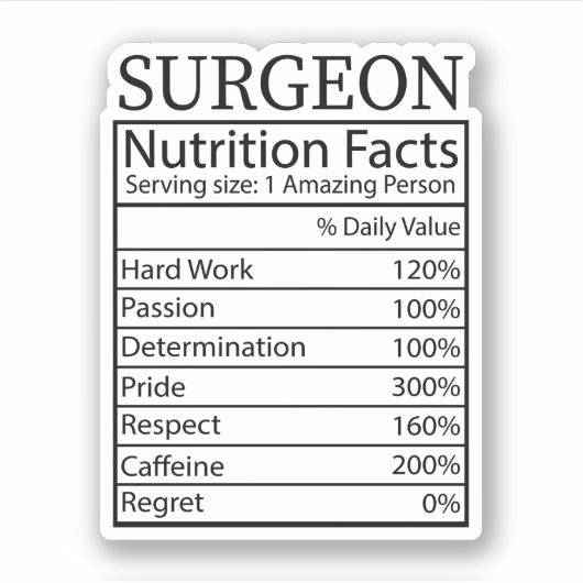 Funny Surgeon Nutrition Facts, Surgeon Gift Sticker (Voorkant)