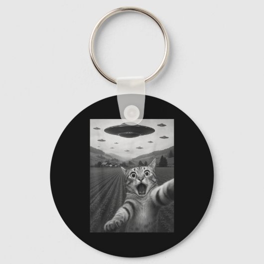 Funny Surprised Ed Cat Selfie With Alien Ufo Cat U Sleutelhanger (Voorkant)