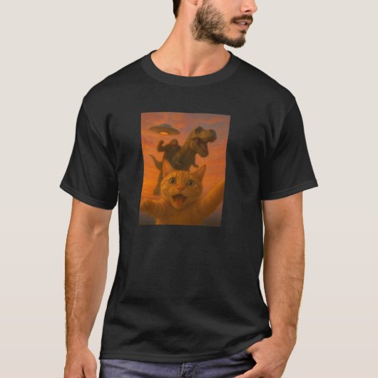 Funny Surprised Scared Cat Selfie T Rex Dinosaur B T-shirt (Voorkant)