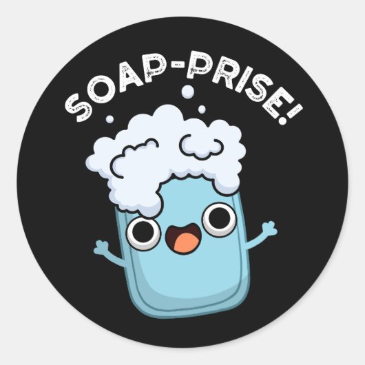 Funny Surprised Soap Pun Dark BG Ronde Sticker (Voorkant)