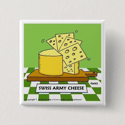 Funny Swiss Army Cheese Cartoon Button (Voorkant)