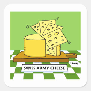 Funny Swiss Cheese Foodie Cartoon Vierkante Sticker