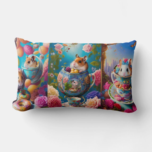 Funny Syrian Hamsters Tea Party Personeelsformatie Kussen (Voorkant)