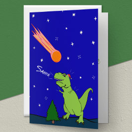 Funny T-Rex Dinosaur Asteroid Folded Holiday Kaart