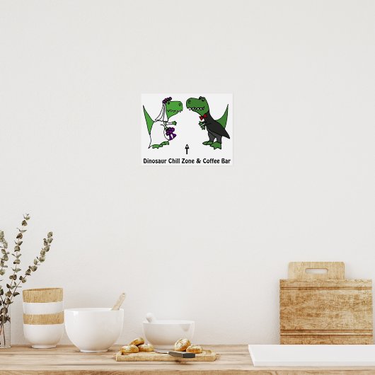 Funny T-rex Dinosaur Bride en Groom Poster (Keuken)