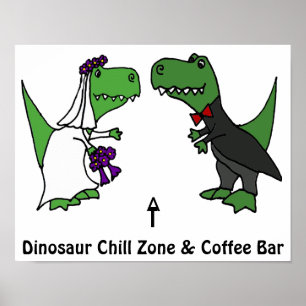 Funny T-rex Dinosaur Bride en Groom Poster