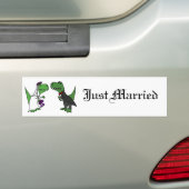 Funny T-rex Dinosaur Bride en Groom Wedding Art Bumpersticker (Op auto)
