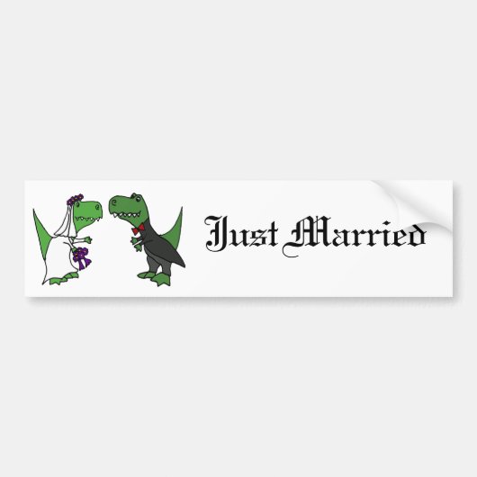 Funny T-rex Dinosaur Bride en Groom Wedding Art Bumpersticker (Voorkant)