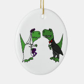 Funny T-rex Dinosaur Bride en Groom Wedding Art Keramisch Ornament (Rechts)