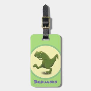 Funny t rex dinosaur cartoon bagagelabel