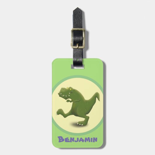 Funny t rex dinosaur cartoon bagagelabel (Voorkant verticaal)