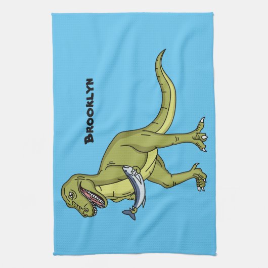 Funny T rex dinosaur illustratie Theedoek (Verticaal)