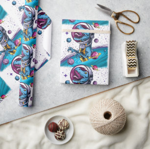 Funny T-Rex Dinosaur in de ruimte Cadeaupapier
