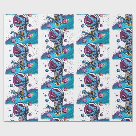 Funny T-Rex Dinosaur in de ruimte Cadeaupapier (Vlak)