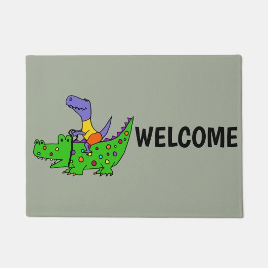 Funny T-rex Dinosaur Riding Alligator Deurmat (Voorkant)