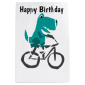 Funny T-rex Dinosaur Riding Bicycle Cartoon Medium Cadeauzakje (Voorkant)